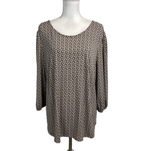 Adrianna Papell Blouse Top Plus size 1X Brown Black Dots Stretch Career Modest